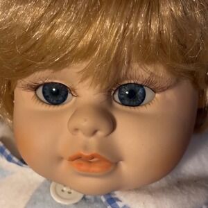 2000 Heritage Mint Ltd Vinyl Doll Blue pajamas Hat footies 22 inch soft body VTG